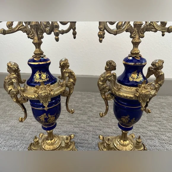 Pair Italian Cobalt & Gilt Rococo 5-Light Candelabra – Brevettato - Picture 5 of 16